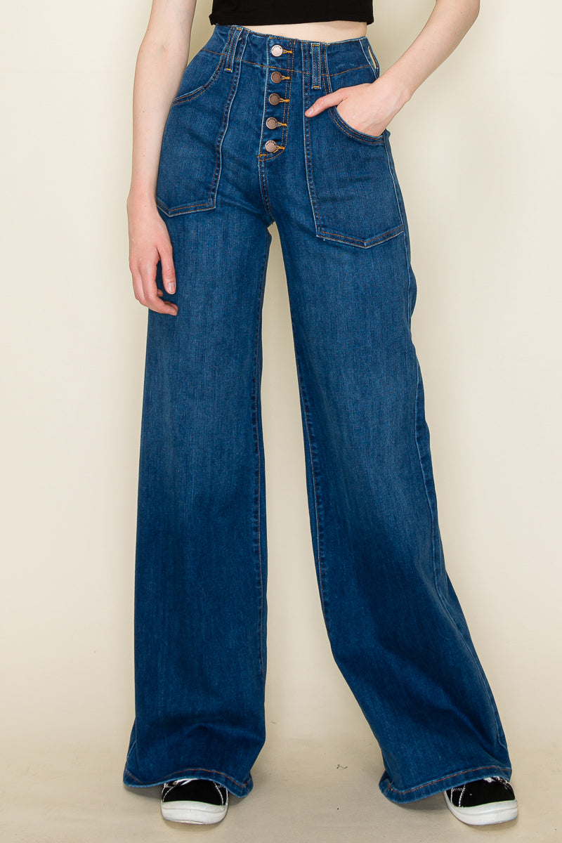 [JBD] Front Pocket Wide Leg Jeans - Medium Wash