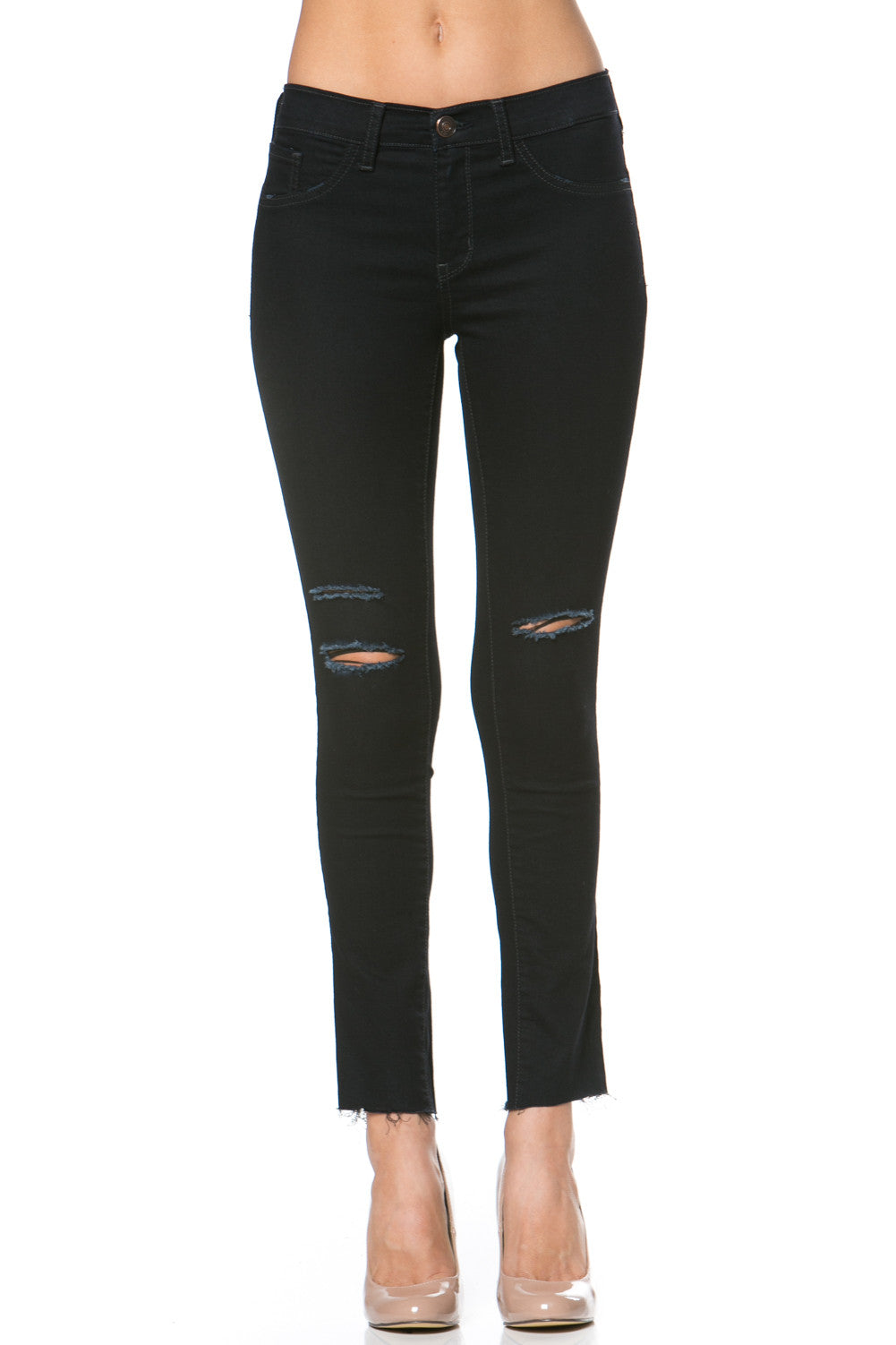 Distressed Knee Slit Skinny Jeans – O2 Denim - Main Image