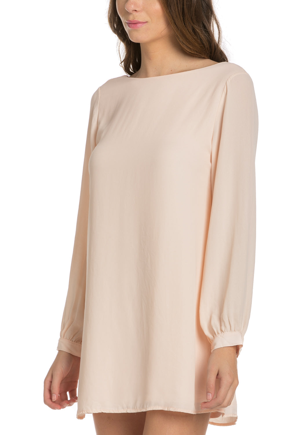 long sleeve chiffon shift dress Women's Purple Sheer Chiffon Cowl Neck Flute Sleeve Shift Dress