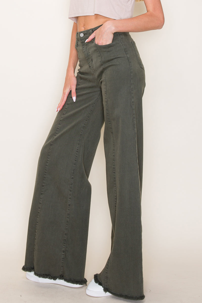 Drift Away Black Knee Slit Denim Flare Jeans Black | O2 Denim