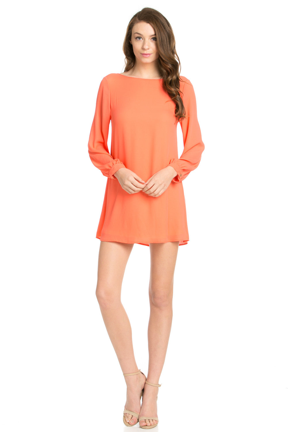 knee length dresses for ladies Duntery Plunging V-Neck Long Sleeves Chiffon Gown, Lime-Green
