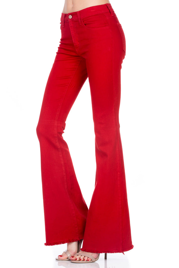 Free Minded Mid-Rise Denim Flare Jeans Red | O2 Denim