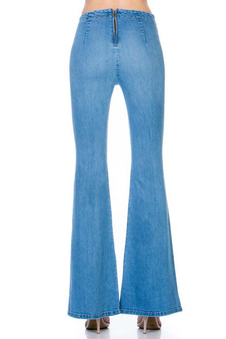 Pull Me Closer High Rise Zip Back Flare Denim Jeans Medium Wash