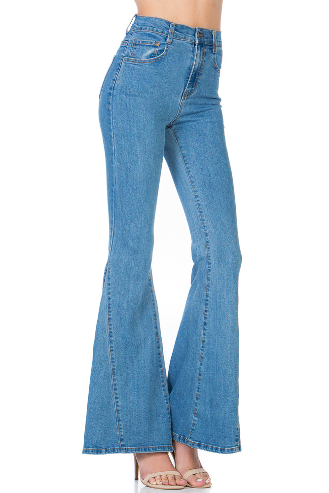 Going Wild High Waisted Kick Flare Denim Jeans in Medium Going Wild High Waisted Kick Flare Denim Jeans in Medium