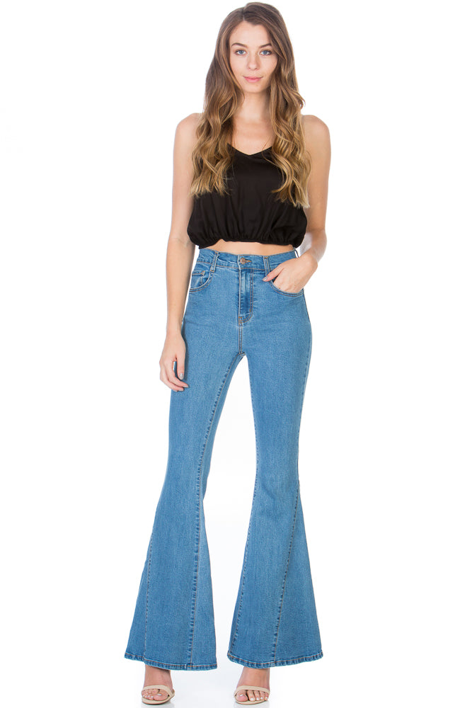 Going Wild High Waisted Kick Flare Denim Jeans in Medium Going Wild High Waisted Kick Flare Denim Jeans in Medium