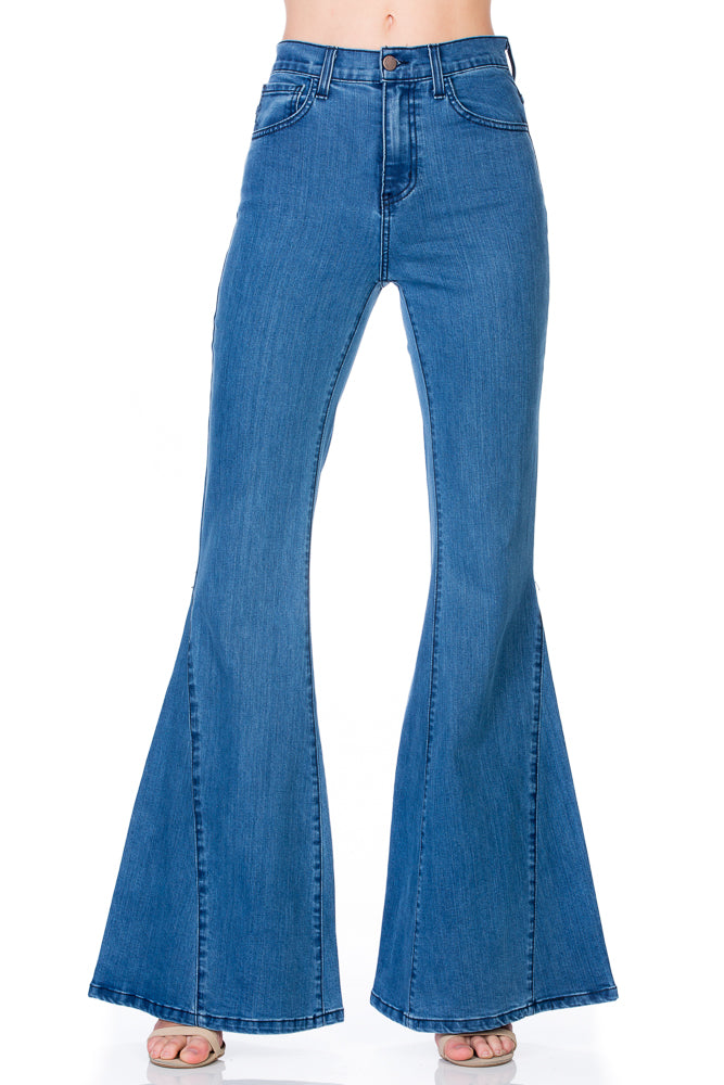 Going Wild High Waisted Kick Flare Denim Jeans in Light Wash Going Wild High Waisted Kick Flare Denim Jeans in Light Wash