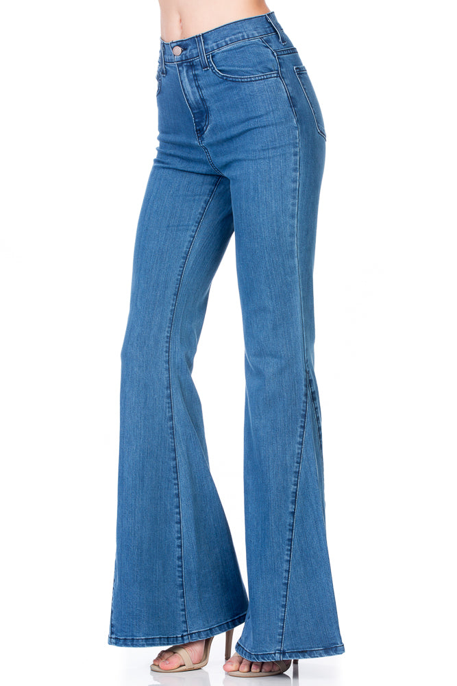 Going Wild High Waisted Kick Flare Denim Jeans in Light Wash Going Wild High Waisted Kick Flare Denim Jeans in Light Wash