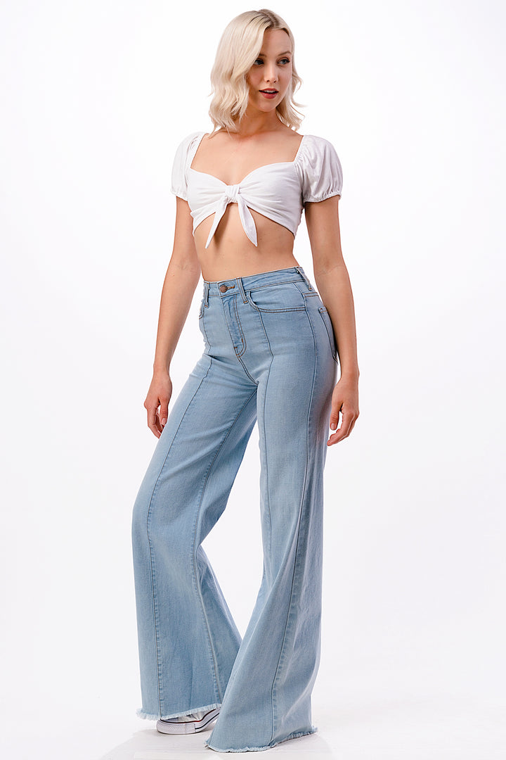 Drift Away Black Knee Slit Denim Flare Jeans Black | O2 Denim Drift Away Black Knee Slit Denim Flare Jeans Black | O2 Denim