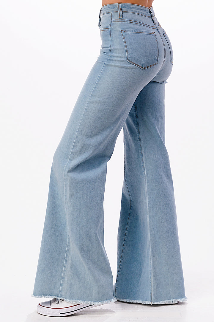 Drift Away Black Knee Slit Denim Flare Jeans Black | O2 Denim