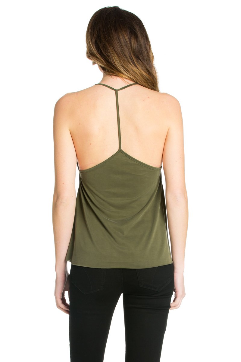 Criss Cross Front T-Back Tank Top in Olive – O2 Denim